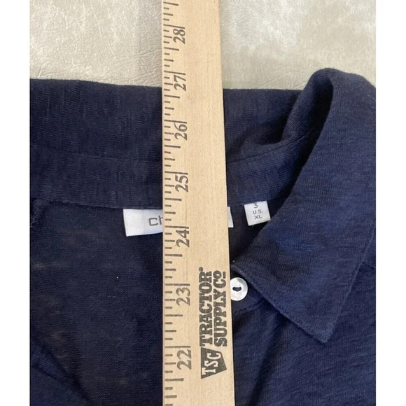 Chicos 3 US XL Linen Button Down Tee Navy Blue Tonal Trim 3/4 Sleeve READ Boho - Picture 4 of 8